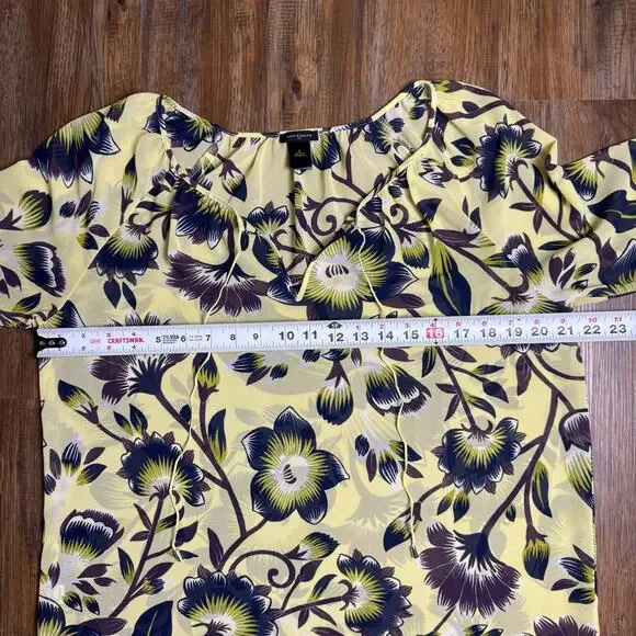 Ann Taylor LARGE sheer yellow floral long sleeve blouse - Picture 4 of 12